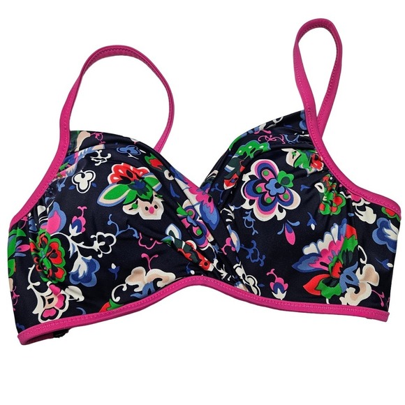 Boden Alacati Twist Front Underwire Floral Bikini Top 34C Navy Pink‎ - Picture 1 of 7